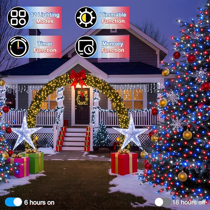 340 LED 90FT Christmas String Lights Outdoor, 12 Pro Modes and Timer Memory & Brightness, Plug in Waterproof Dark Green Wire Twinkle Light for for Xmas Yard Tree Wedding Party Decor Red White Blue