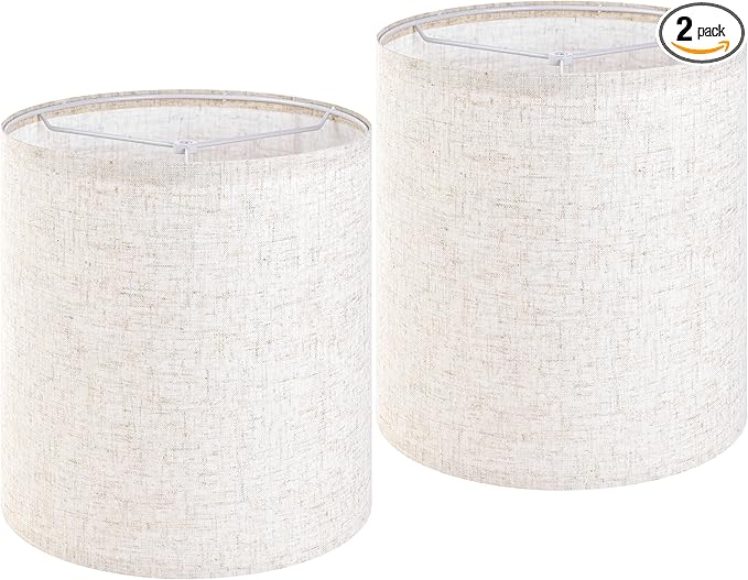 GO&SO 10x10x10 inch Oatmeal Linen Small Drum Lamp Shades Set of 2 -Classic Farmhouse Style for Table,Bedside,Floor Lamps -Spider Fitter -Natural Textured Fabric for Warm, Soft Lighting -Easy Assembly