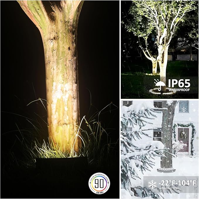 Low Voltage Flood Lights, 9W Bright LED Uplighting Outdoor, Wired Spot Lights Outdoor, 12V Low Voltage Floodlights for Tree Wall House, Aluminum, 3000K, Unique Design, Black, Pack of 4