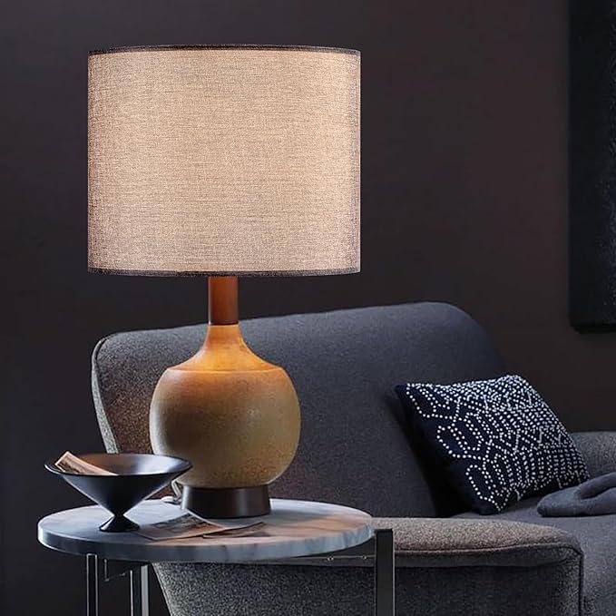 Set of 2 Gray Lamp Shade, Natural Linen Lampshades 13" Top x 13" Bottom x 10" High, Easy Assembly Fabric Lampshades for Table Lamps Floor Lamps