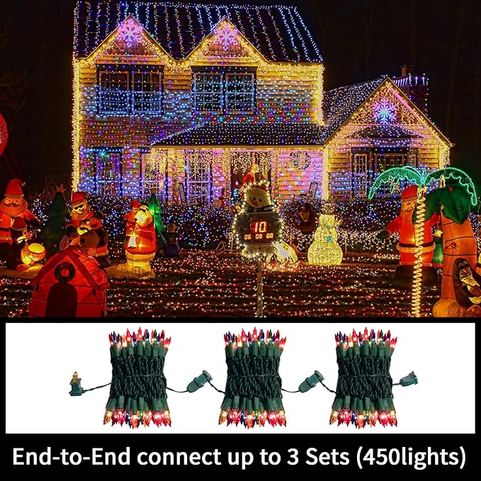 LAMPHOME Easter Decorations Mini String Lights, 300 Lights 63.8Ft (2 Pack of 150L), Multicolor Plug in Connectable Easter Lights for Indoor Outdoor Easter Garland, Tree & Holiday Party Decor