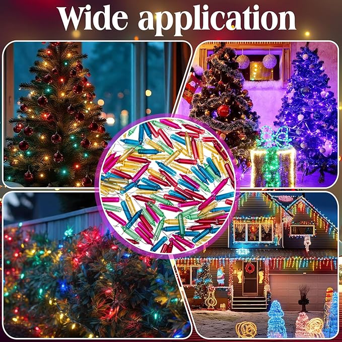 Mudder 200 Count 2.5V Christmas 50/100/150/200 Count Mini Incandescent Wire String Lights Replacement Bulbs Indoor/Outdoor Christmas Lights Decorations for Home Xmas Tree(Pastel Color)