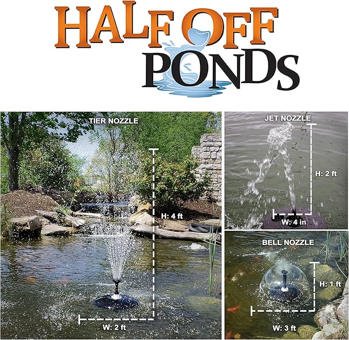 HALF OFF PONDS Small Floating Fountain – 750 GPH Pump for Ponds & Water Gardens – Adjustable 40" Spray – Color-Changing RGB LED Ring, Float, 3 Nozzles & 30' Cord