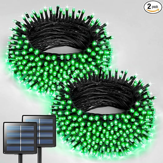 JMEXSUSS 2 Pack Solar String Lights Outdoor Waterproof, Total 400 LED 151FT Solar Christmas Lights Outdoor, 8 Modes Christmas Light for Outside Patio Yard Tree Decorations, Green
