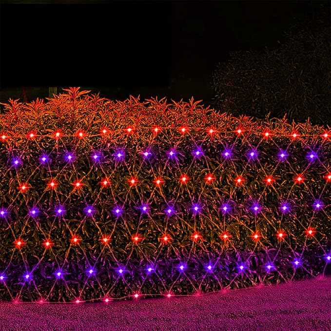 weillsnow 198 LED Halloween Net Lights,9.8FT*6.6FT Connectable Plug in Waterproof Mesh Lights with 8 Modes, Halloween Decorations Outdoor for House, Garden, Bush Decor