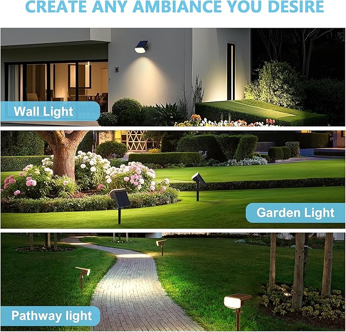 Solar Lights Outdoor Waterproof IP65,Auto On/Off, 2700K 2 Lighting Modes, Super Bright LED, Solar Powered Yard Garden Solar Spot Lights for Outside Landscape,2 Pack