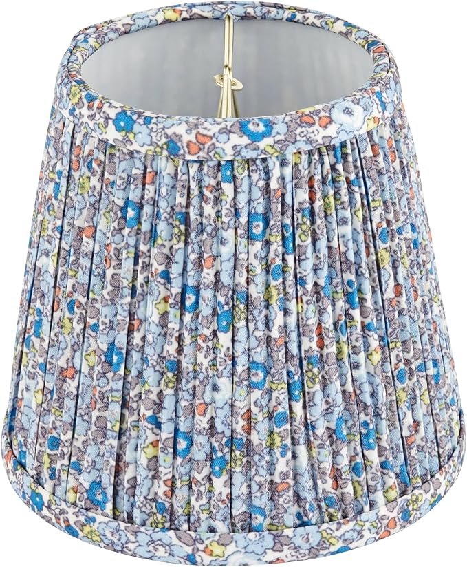 4" Top x 6" Bottom x 5 1/2" High x Print Cottage Core Lamp Shade Replacement Small Mini Blue Empire Round Floral Modern Fabric Leaf Shirred Pleated Pattern Clip On Candelabra - Springcrest