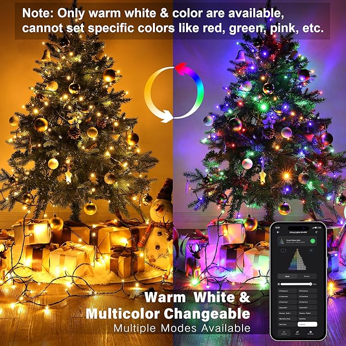 BrizLabs Smart Christmas Lights, 180FT 500 LED Color Changing Christmas Lights with APP/Voice Control, Warm White & Multicolor Xmas Fairy Lights Music Sync Tree Lights Dimmable for Indoor Outdoor Home