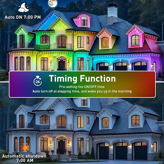 Permanent Outdoor Lights,190FT RGB Eave Light,IP67 Waterproof Lighting for House,Smart LED with App/Remote Control for Outdoor Decor,Garden Decor,Party,Holiday