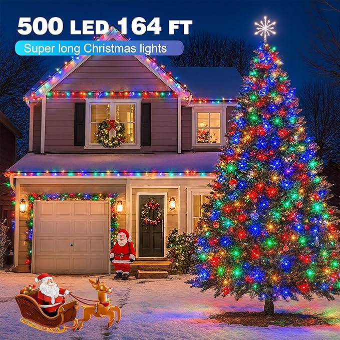Christmas Lights 500LED 164 FT, Waterproof Christmas Tree Lights with 8 Modes, Remote Control 3 Timers & Memory Function Xmas Decorations for House and Holiday (Multicolor)