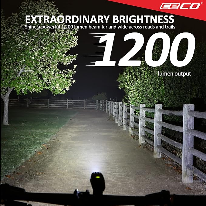 CECO USA 1200 Lumen USB Rechargeable Bike Light – Tough & Durable IP67 Waterproof & FL-1 Impact Resistant – Super Bright Model F1200 Bicycle Headlight – for Commuters, Road Cyclists & Mountain Bikers