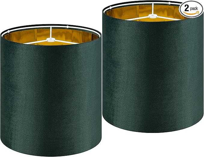 Small Drum Lamp Shades 2 Pack, 10 * 10 * 10 Inch,Luxurious Green Velvet Lamp Shade fit with Spider, Modern Farmhouse Lamp Shades for Wall Lamps&Bedside Lamp Replacement for Bedroom,Required Assembly