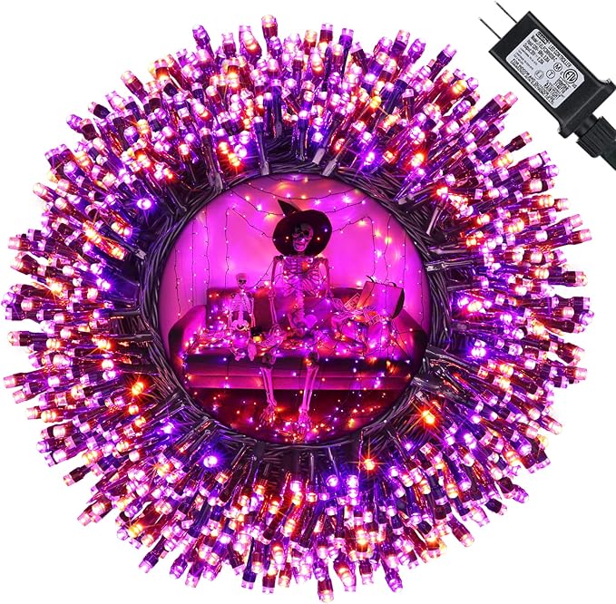 Orange and Purple Halloween Lights, 82ft 200 LED Connectable Halloween String Lights with 8 Modes, Waterproof Plug in Orange Purple String Light for Party, Garden, Indoor Outdoor Spooky Decorations