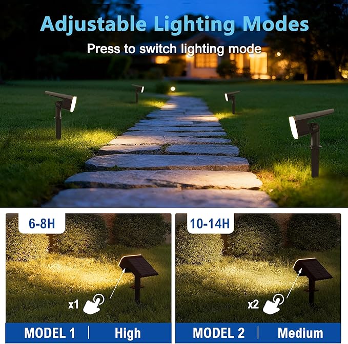 Solar Lights Outdoor Waterproof IP65,Auto On/Off, 2700K 2 Lighting Modes, Super Bright LED, Solar Powered Yard Garden Solar Spot Lights for Outside Landscape -6 Pack