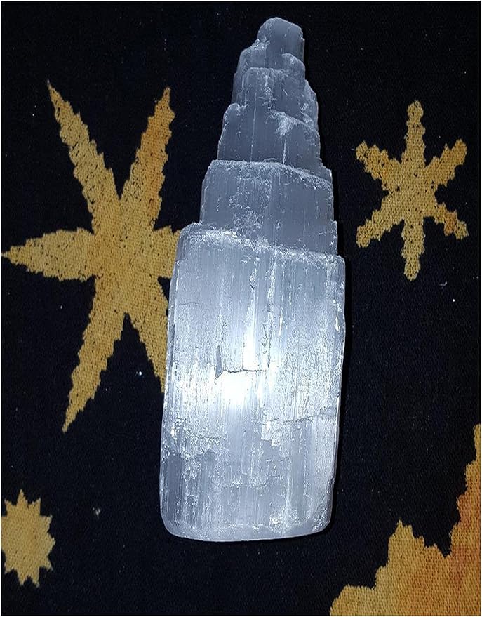 JIC Gem Clearance Natural Selenite Lamp Mini White Gemstone Crystal Lamp 4 inches Color Changing Light + Use Batteries