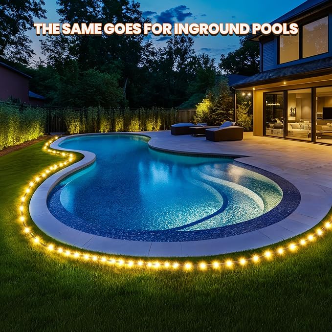 GIGALUMI 2 Pack Solar Rope Lights Outdoor Waterproof, Total with 200 LEDs 71.4 FT 8 Modes, Pool Lights for Above Ground Pools, Outdoor Pool Decoration Accessories (Warm White)