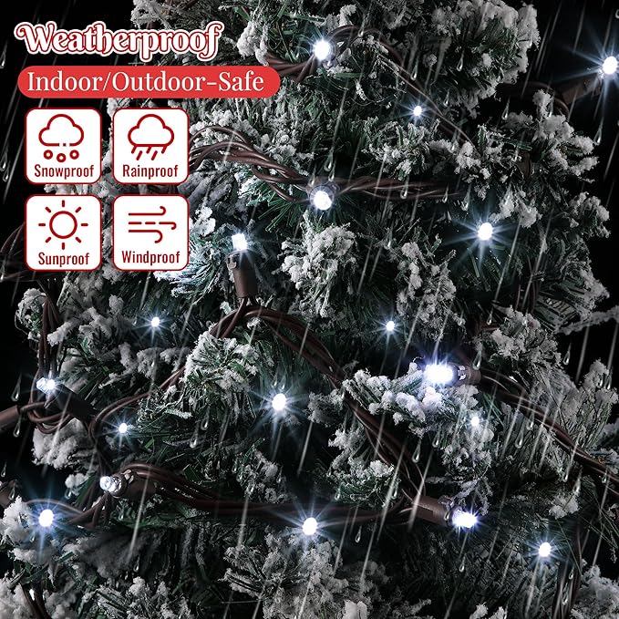 Slow Twinkling Christmas Light, 100 LED 35Ft Pulsing Twinkle Lights for Christmas Tree, 5mm Wide Angle Soft Random Shimmering Set with Brown Wire Cord, Waterproof String Lights(Cool White)