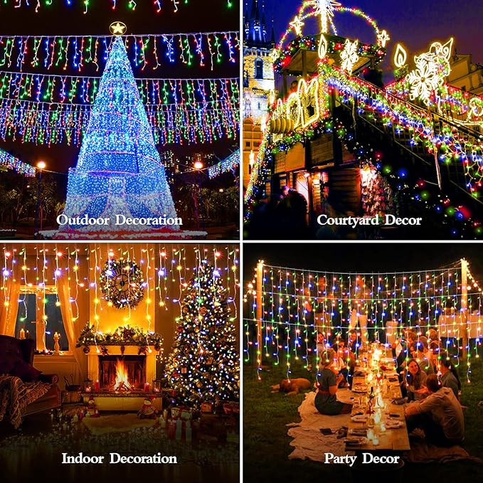 1600 LED 164FT Outdoor Christmas Lights Plug in 8 Modes with Timer Dimmable Christmas Decorations Waterproof Indoor Curtain String Lights for Roof Porch Garden Holiday Wedding Party Decor Multicolor