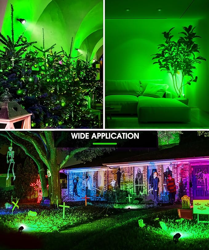 L LOHAS LED Green Spotlight Outdoor, Tree Spot Lights for Yard, Auto On/Off 5W 120V Landscape Lighting for House, Holiday, Christmas Decoration, 450LM IP66 Waterproof, UL Listed, 2 Pack