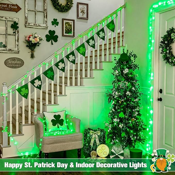 JMEXSUSS 2 Pack Green St Patricks Day Lights, Each 100 LED Connectable Green Christmas Lights Outdoor Waterproof, String Lights Plug in Indoor for St Patricks Day Christmas Bedroom Decorations