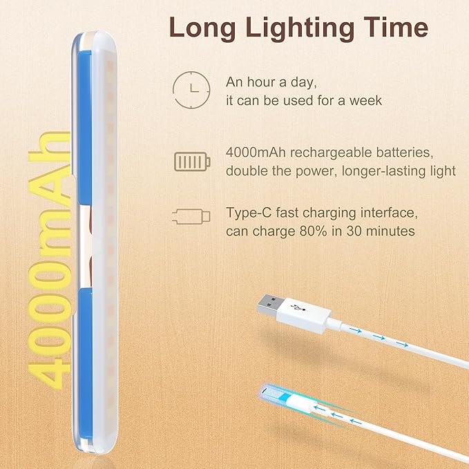 2 Pack Vanity Lights for Mirror with 4000mAh Rechargeable Battery, Touch Control Dimmable Makeup Light with 3 Color Modes, Magnetic 360° Adjustable LED Bathroom Mirror Light, Dark Wood