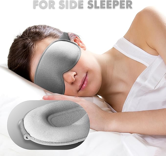 Sleep Eye Mask for Men Women, Lash Extensions 3D Contoured Cup Sleeping Mask, Travel Blackout Night Blindfold Eye Shade Cover with Adjustable Strap (Grey-Side Sleeper)