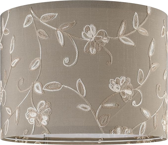 Creme Fabric Drum Lamp Shade with Embroidered Leaf Trim 13" Top x 13" Bottom x 10" High (Spider) Set of 2 Medium Lamp Shade for Table & Bedside Lamp Replacement Lampshades in Hand Crafted