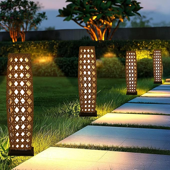 GREEN MORE Rattan Solar Patio Lights,50 Lumen Auto-On/Off Outdoor Floor Solar Lamp, IP65 Waterproof with 8H Runtime for Garden Pathways & Landscape Lighting