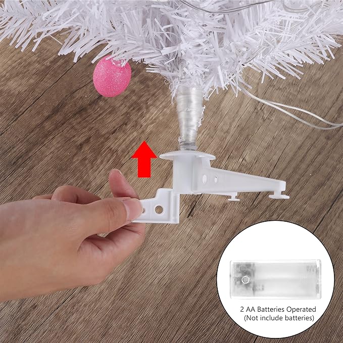 Dynaming Easter Table Decorations, 23 Inch Lighted Easter Bunny White Tree, Pre-lit Artificial Tabletop Tree with Bunny Ears and Eggs, Battery Operated Light Up for Indoor Spring Home Bedroom Decor