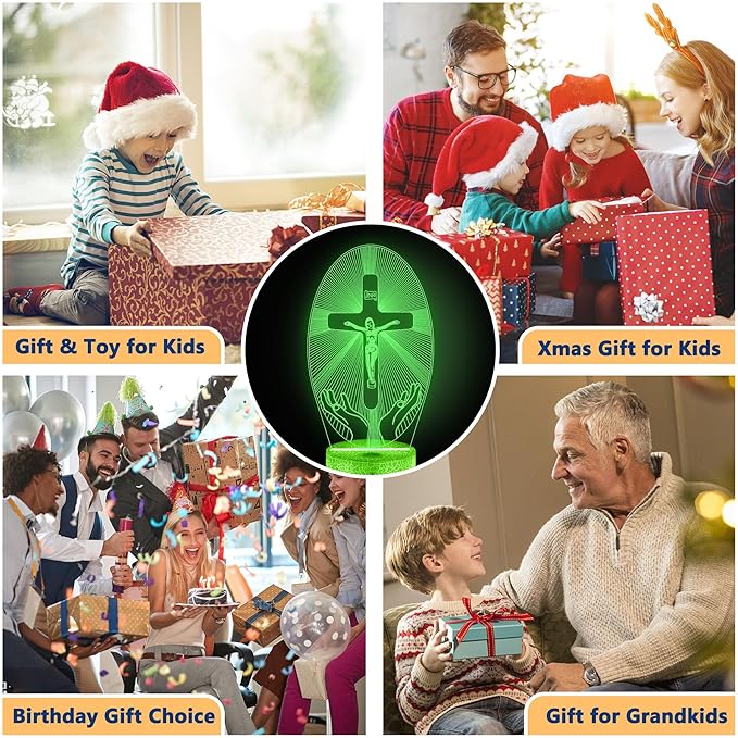 Cross 3D Illusion Lamp, Christian Gifts for Religious Women, Jesus Cross Night Light for Easter Holiday Blessed Gifts Bedroom Decoration