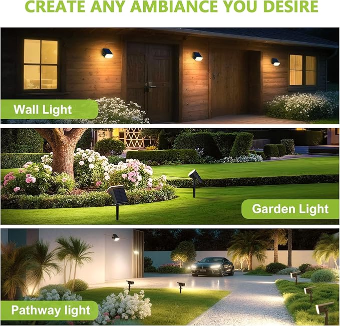 DAMINY Solar Spotlights Waterproof IP65,Auto On/Off,3000K 2 Lighting Modes Solar spot Lights for Garden,Pathway,Yard,Landscape-2 Pack