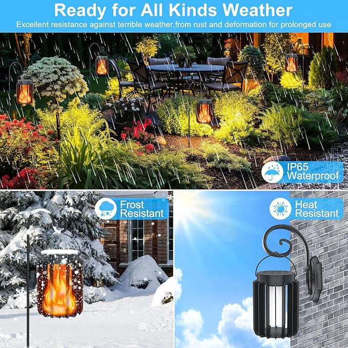 Solar Lanterns Outdoor Lights 2 Pack, Upgraded Flickering Flames Hanging Solar Lights for Outside, Solar Powered Lantern Waterproof, Lanterns Decorative for Yard Patio Garden Decor