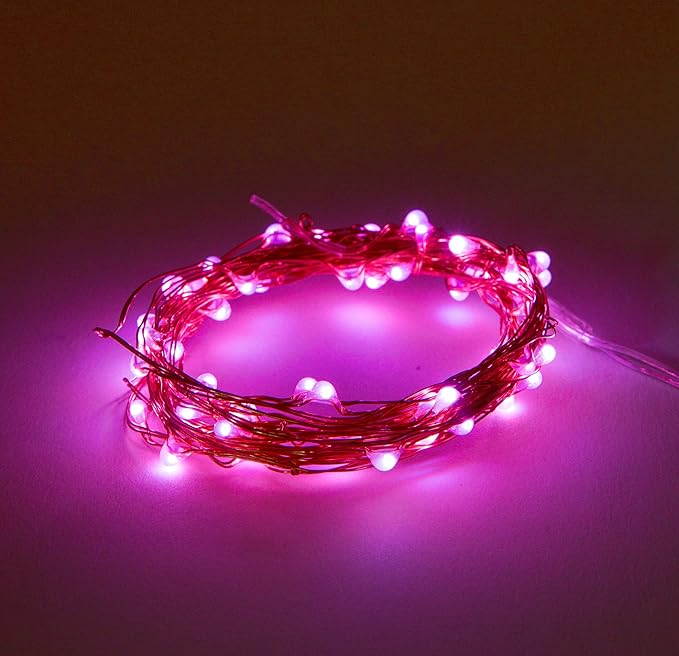 Hometown Evolution, Inc. Pink Fairy Lights - Battery Operated - 6 Foot 20 Pink LED Micro Lights on Copper Wire - Waterproof for Indoor and Outdoor Use