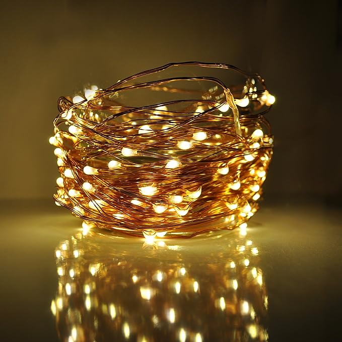 Hometown Evolution, Inc. Warm White LED Fairy Lights - Plug in - 33 Foot 100 LED Micro Lights on Copper Wire - Waterproof for Indoor and Outdoor Use