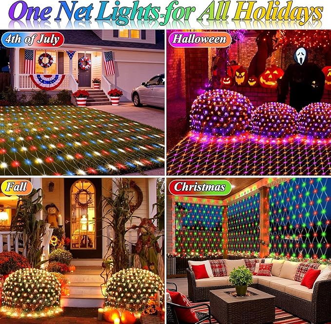 Lovelite 10ft x 10ft Net Lights Outdoor, 240LED 35 Colors Changing Gazebo Net Lights Clear Wire, Connectable Red White Blue Fairy Light for 4th of July Patio Pergolas Wedding Summer Party Decor