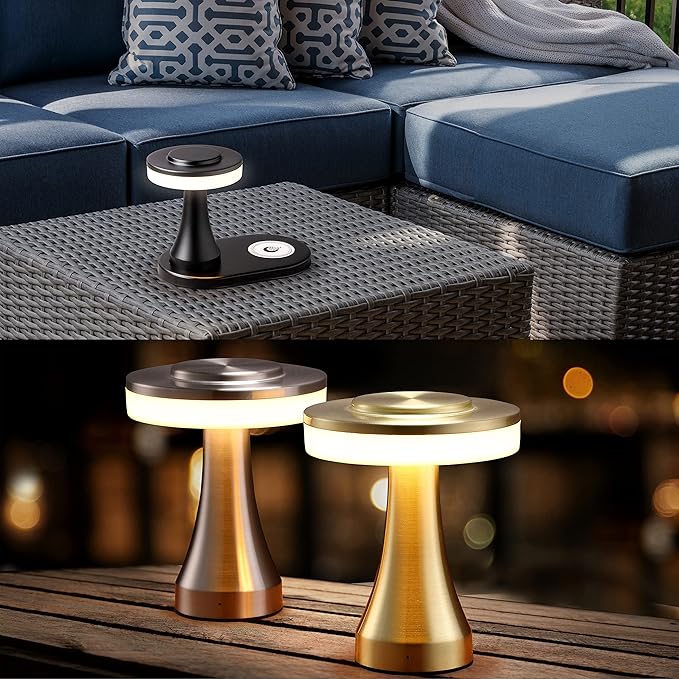 O’Bright - Portable LED Table Lamp with Wireless Charging Pad, Dimmable and Rechargeable Night Lamp, Ambient Light for Patio/Restaurant/Nursery, Bedside Nightstand Lamp, Gold