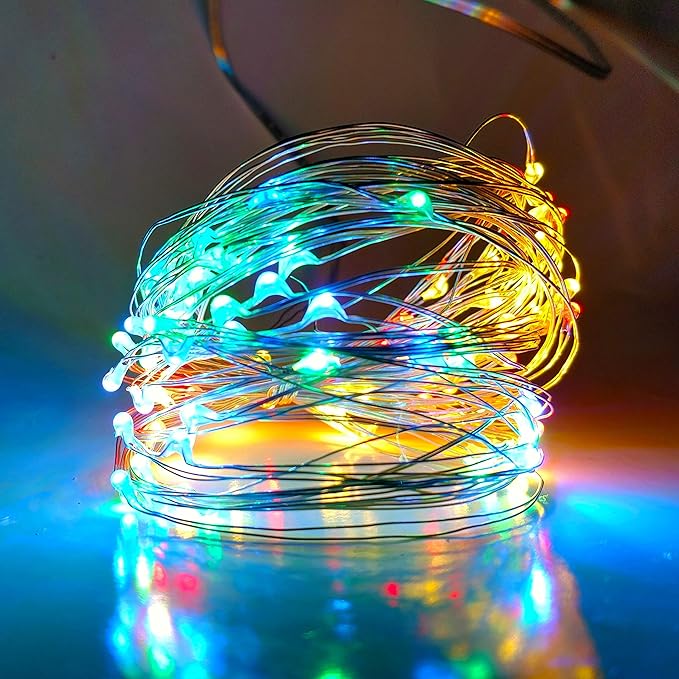 Hometown Evolution, Inc. Fairy Lights - Battery Operated with Remote - 33 Foot 100 LED Micro Lights on Silver Wire - RBG 16 Color Changing Remote Control