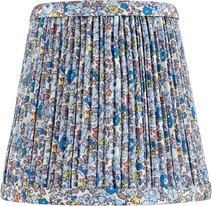 4" Top x 6" Bottom x 5 1/2" High x Print Cottage Core Lamp Shade Replacement Small Mini Blue Empire Round Floral Modern Fabric Leaf Shirred Pleated Pattern Clip On Candelabra - Springcrest