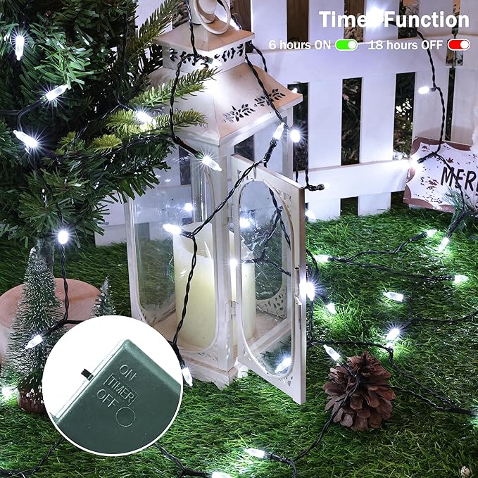 Lomotech Battery Operated Christmas Lights - 2 Pack Total 16ft 50LEDs Battery Mini String Lights with Timer for Home, Garden, Party, Holiday, Tree Decoration (Green Wire, White)