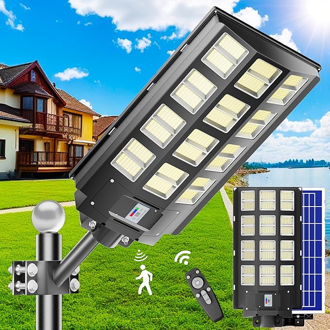 1-Pack 8000W Solar Street Light, Solar Street Lights Outdoor Waterproof, 240000LM 7000K Solar Powered Street Light, Dusk to Dawn, with Motion Sensor, LED Wide Angle Lamp