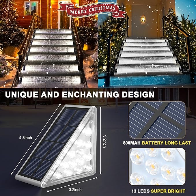 LED Solar Step Lights Waterproof Outdoor Stair Lights, Solar Deck Light Outdoor Decor IP67 Solar Lights for Yard, Patio, Garden, Walkways, Front Door, Pathway, Driveway (8)