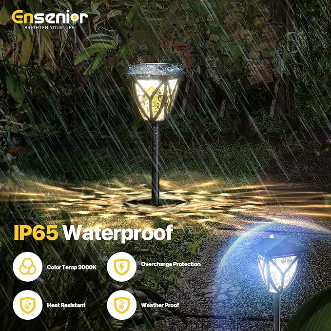 Ensenior 12-Pack Solar Lights Outdoor, 3000K LED Solar Garden Lights for Pathway, Yard, Patio, Walkway, Planter, Waterproof, Energy-Efficient Landscape Lighting