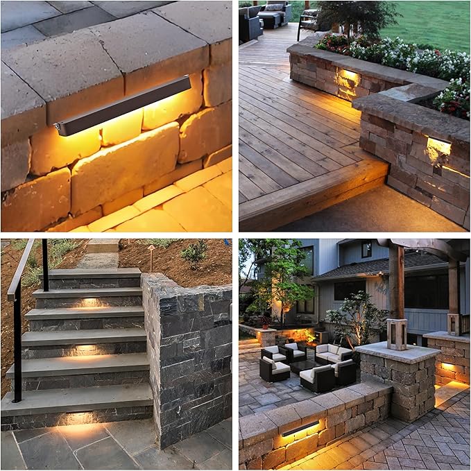 Low Voltage LED Step Lights 4 Pack, 12.25 Inch Landscape Lighting for Deck, Stairs & Pathway, 5CCT Adjustable 2700K-6500K, Waterproof Outdoor Retaining Wall & Paver Lights, 12V 5W High Brightness