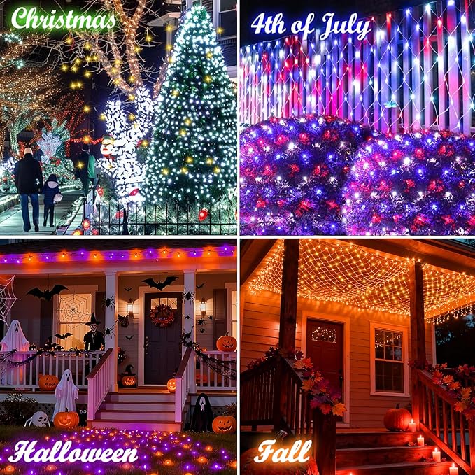 LitHome 10.5 x 10.5FT Christmas Net Lights Outdoor, 35 Colors Changing 288 LED Christmas Net Lights with Remote Connectable, 9 Modes RGB Mesh Light Plug in for Bushes, Garden, Gazebo, Holiday Decor