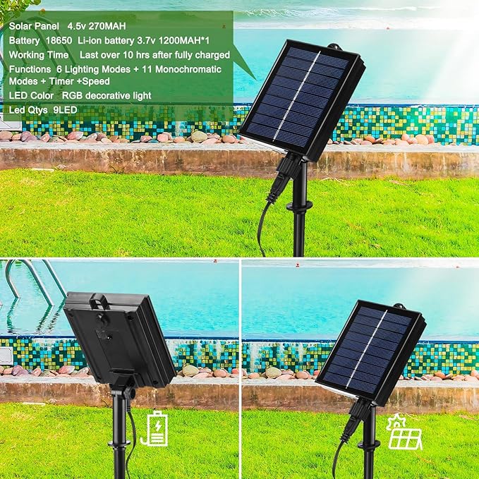 2026 Solar Pool Fountain for Above and Inground LED 360° Adjustable Fountain for Swimming Pool Sprayer Waterfall Sprinkler with 7 Color LED Light Fun Waterfall Sprayer for Above Inground