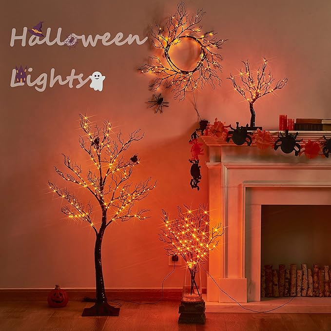 Hairui Halloween Garland with Lights 120 Orange and Purple Bi-Color Fairy Lights 8 Functions, Lighted Black Garland 6FT Battery Operated for Indoor Outdoor Home Halloween Decoration