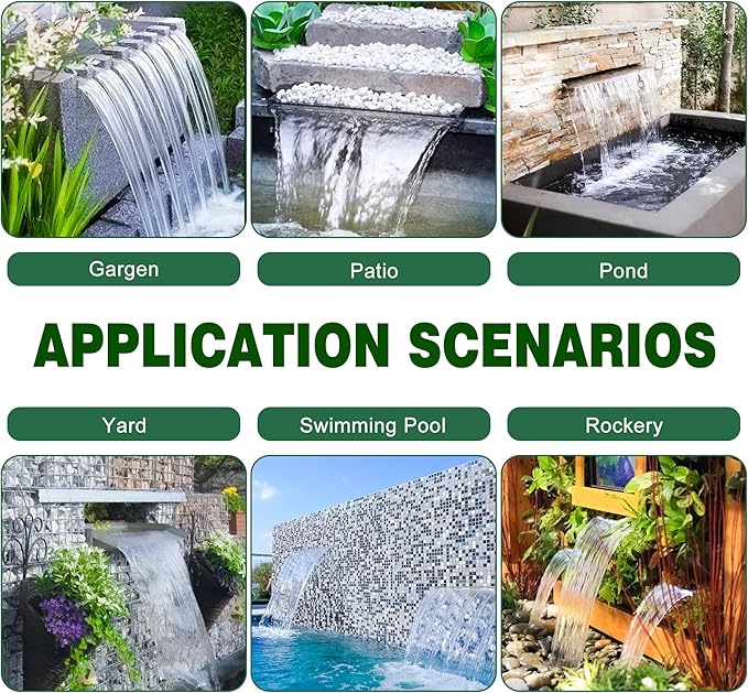 LONGRUN Waterfall Pool Fountain, Updated 5.9'' Wider Open Lip Stainless Steel Waterfall Spillway, Decorative Water Feature for Swimming Pools, Koi Ponds, Spa & Garden - 35.4''