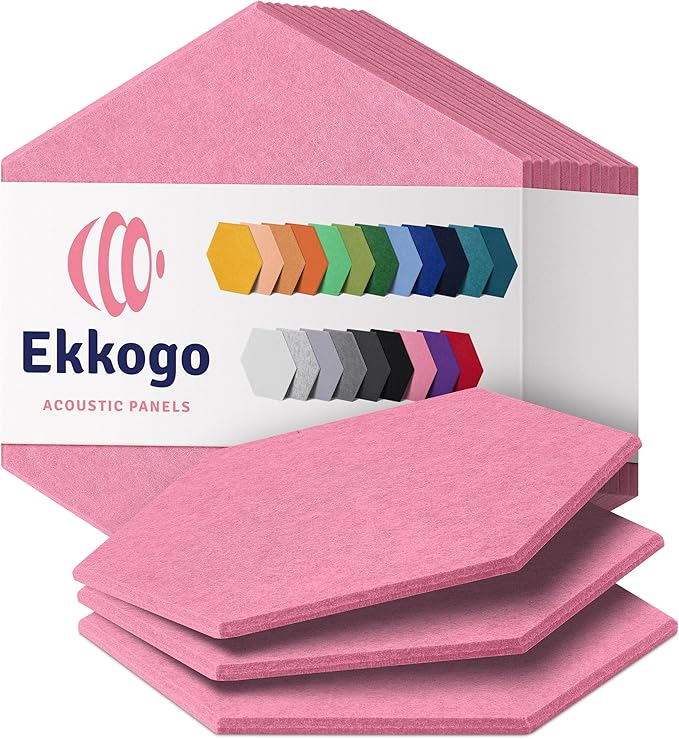 Acoustic Panels 12-Pack Soundproof Wall Panels 12"X10.4"X0.4" Sound Panels High Density Sound Dampening Panels - [Chic Pink Hexagon]