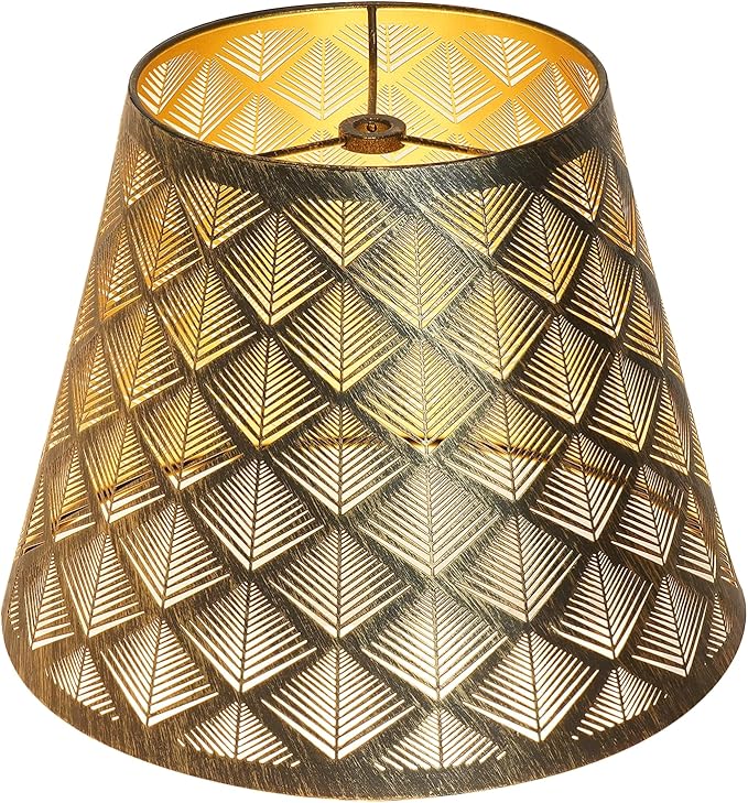 ALUCSET Small Barrel Lamp Shade, Metal Etched Arrow Lampshade Replacement for Table Lamps and Wall Lights, 6'' Top 10'' Bottom 7.5'' Height, Antique Bronze Exterior Gold Interior