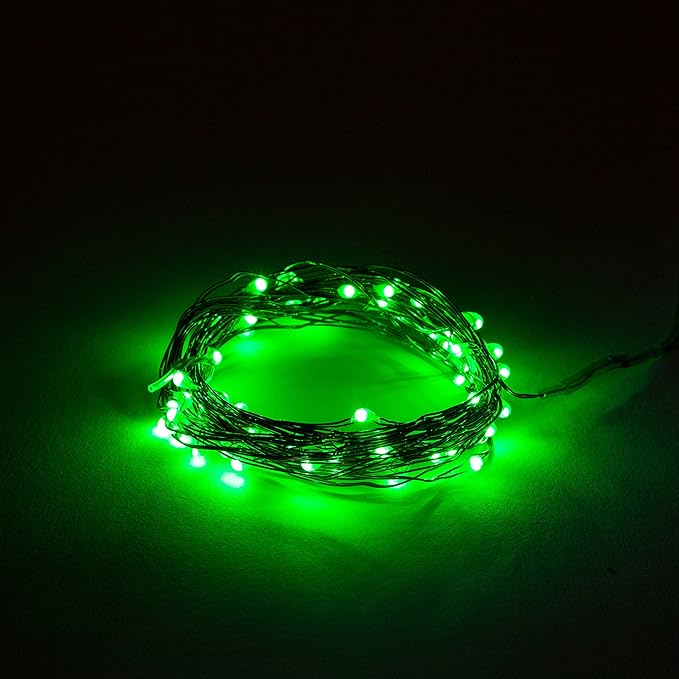 Hometown Evolution, Inc. Green Fairy Lights - Battery Operated - 6 Foot 20 Green LED Micro Lights on Copper Wire - Waterproof for Indoor and Outdoor Use